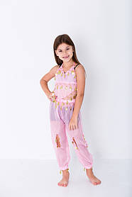 Східний танцювальний костюм для танцю живота дитячий з монетками рожевого кольору
