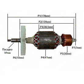 Якір електропилки Іжмаш ІП-2550, Powertec 2500, Зеніт ЦПЛ-406/2500 (197×46)