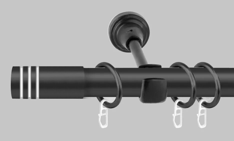 Чорний матовий Карниз для штор металевий, однорядний 19 мм (комплект) Модуло, фото 1