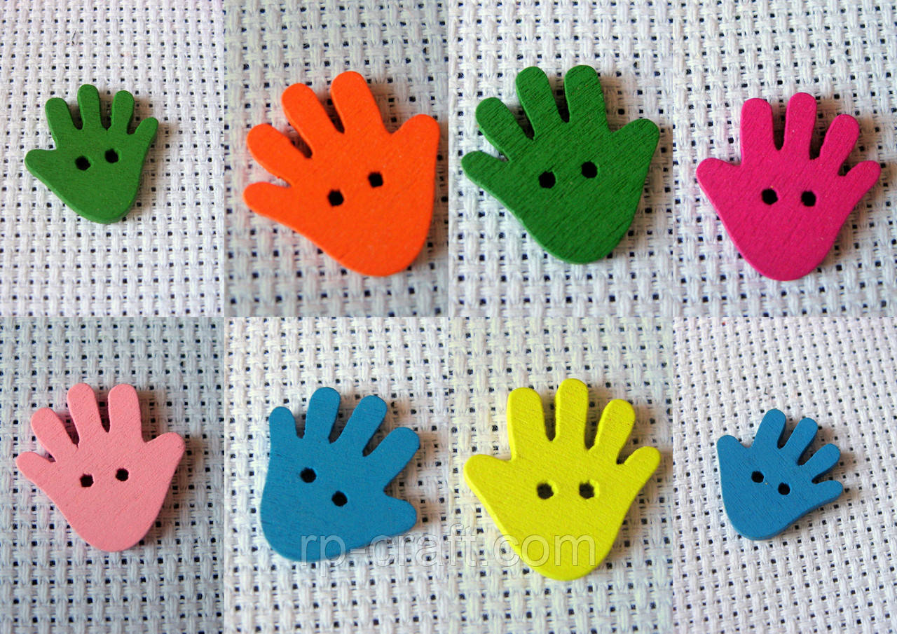 Гудзик дерев'яна яний декоративний. Долонька, 17х17 мм, фото 1