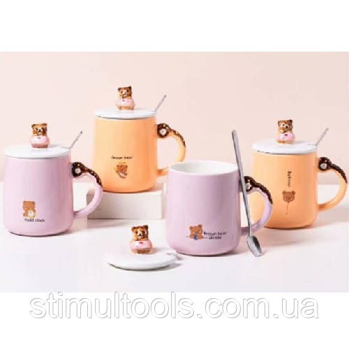 Чашка з кришкою і ложкою Stenson "Ведмедик" 400 мл, фото 1