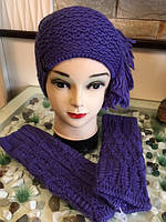 Молодіжний жіночий комплект шапка та мітенки "Шаггі" (Shaggy II), ТМ Loman, фіолетовий колір