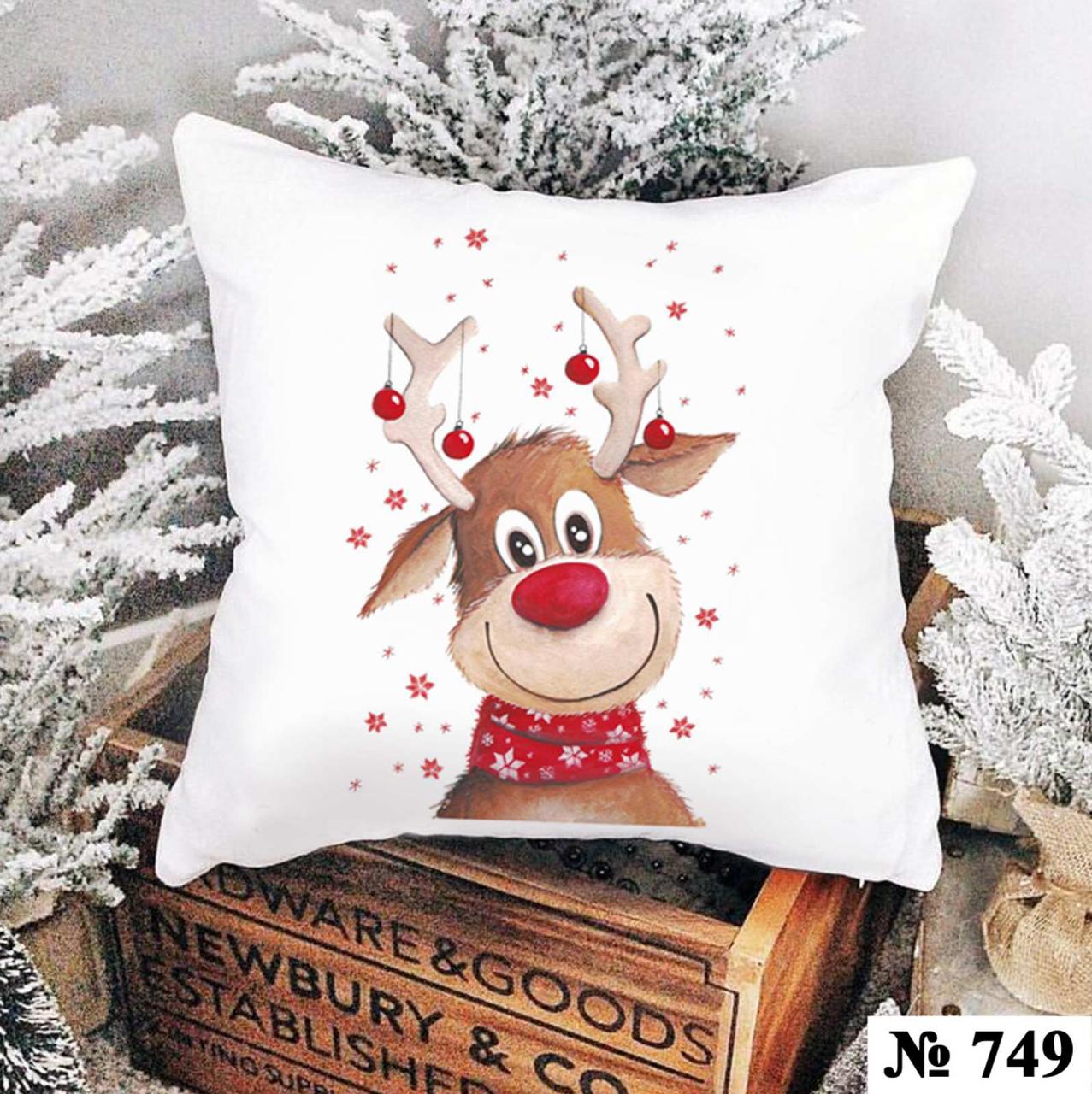 Подушка 35*35 см декоративна Новорічний олень, фото 1