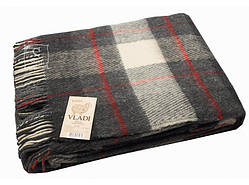 Плед VLADI (Влади) з новозеландської вовни "Ельф" 140х200 мал.6 клітина сіро-біла з червоною смугою