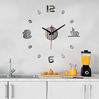 Настенные часы на кухню с зеркальным 3D эффектом "Coffee Mid" - необычные настенные 3Д часы 50 х 50 см