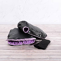 Муфта рукавички раздельные, на коляску / санки, универсальная, для рук, сиреневый плюш (цвет - черный)