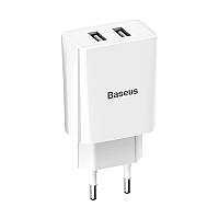 Зарядка для телефона сетевая BASEUS Speed Mini Dual U Charger (2USB, 2A, 10.5W). White