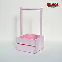 Ящик деревянный с ручкой розовый с белым, 15х15х10(30) см