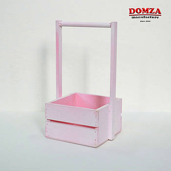 Ящик дерев'яний з ручкою рожевий з білим, 15х15х10 (30) см