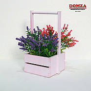 Ящик дерев'яний з ручкою рожевий з білим, 15х15х10 (30) см, фото 4