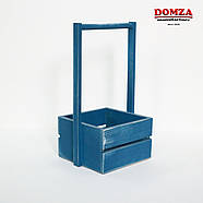 Ящик дерев'яний із ручкою синій із білими потертостями, 15х15х10(30) см, фото 2