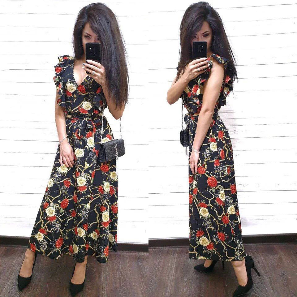 Плаття літнє вільне з декольте квітковий принт, фото 1