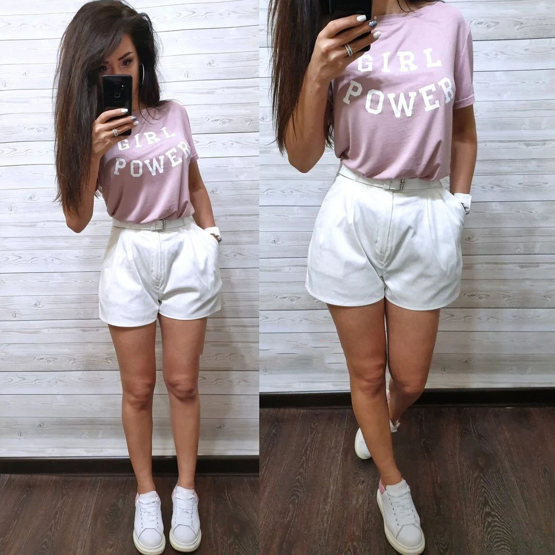 Стильний літній костюм шорти та футболка GIRL POWER, фото 1