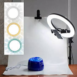 Кругла кільцева лампа на штативі для візажу бровиста з регулюванням яскравості та світла 54 см для салону краси