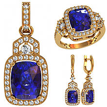 Набір з Октагонами, Сережки, Кільце, Кулон,  срібло 925, золото 585/750