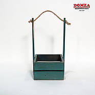 Ящик дерев'яний з ручкою з мотузки зелений з коричневим, 15х15х10(30) см, фото 4