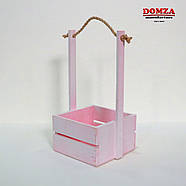 Ящик дерев'яний з ручкою з мотузки рожевий із білими потертостями, 15х15х10(30) см, фото 4