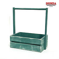 Ящик деревянный с ручкой зеленый с белыми потертостями, 25х15х10(30) см