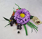 Шпилька брошка квітка з фоамірана ручної роботи "Фіолетова Хризантема і Смородина ", фото 2