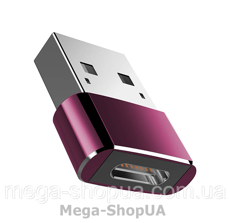 Перехідник USB Male to Type-C Female Adapter. Адаптер Type-C (мама) – USB (тато). Type-A to Type-C Бордовий