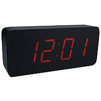 Настольные часы Led Woden Clock (VST-865-1) Черные с красной подсветкой