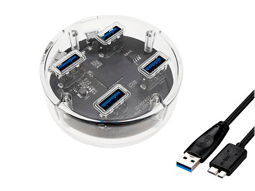 4-портовий USB 3.0 хаб концентратор, до 5 Гбіт/с, прозорий