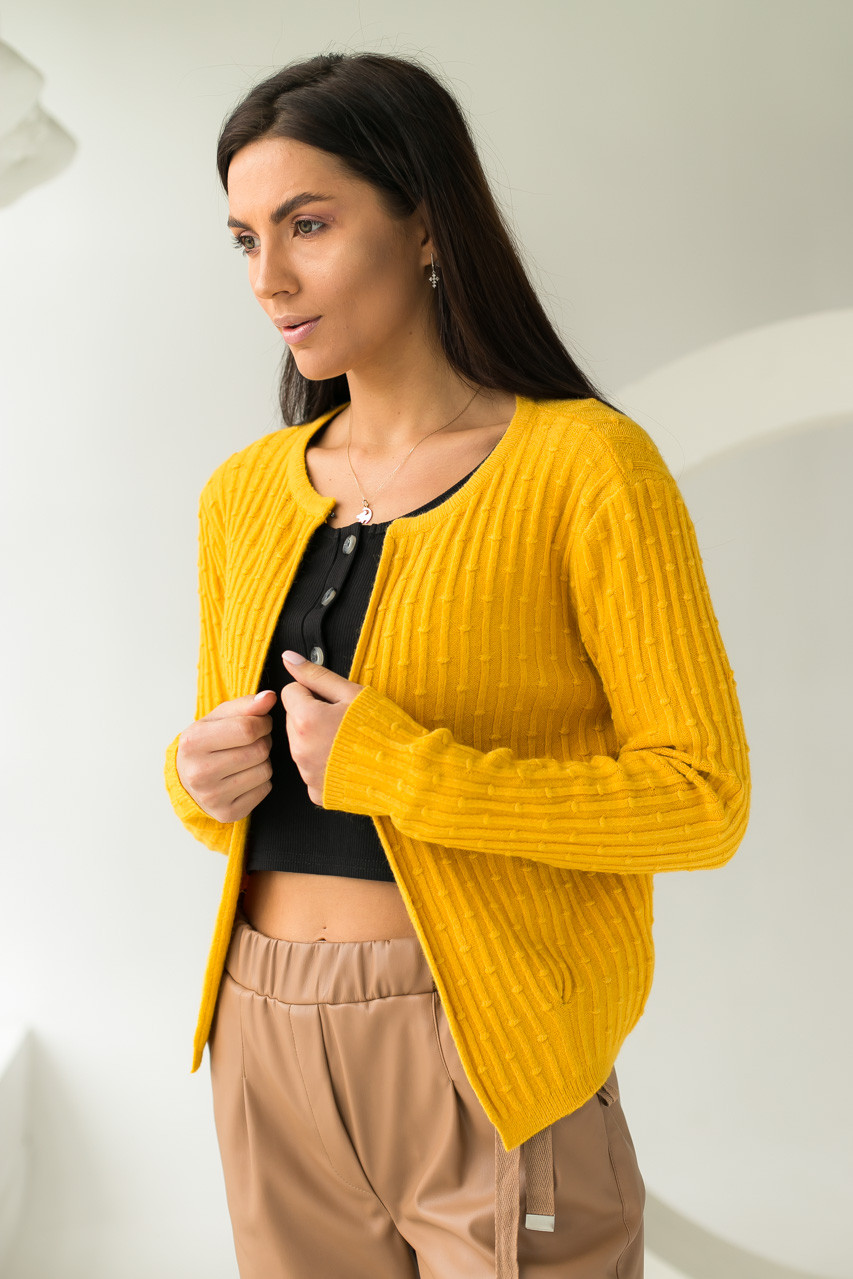 Короткий кардиган з стильним узором P-M - жовтий колір, XL/XXL (є розміри)