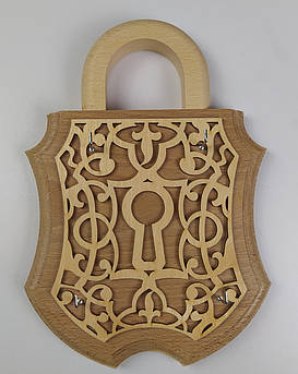 Ключниця настінна дерев'яна ручної роботи на чотири гачки
