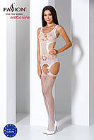 Бодистокинг Passion BS066 white, комбинезон, имитация чулок и пояса PBS066W
