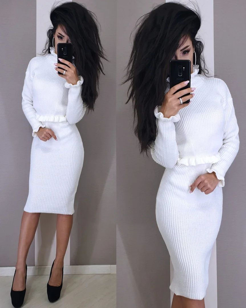 Костюм в'язаний кофта та спідниця олівець із довгим рукавом, фото 1