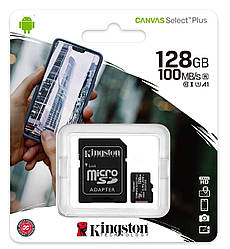 Картка пам'яті Kingston Canvas Select Plus microSDHC 128 GB Class 10 UHS-I U1 V10 A1 + SD-адаптер (SDCS2/128GB)