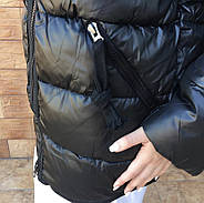 Пуховик жіночий Shio S9654-32-black чорна з капюшоном, фото 3