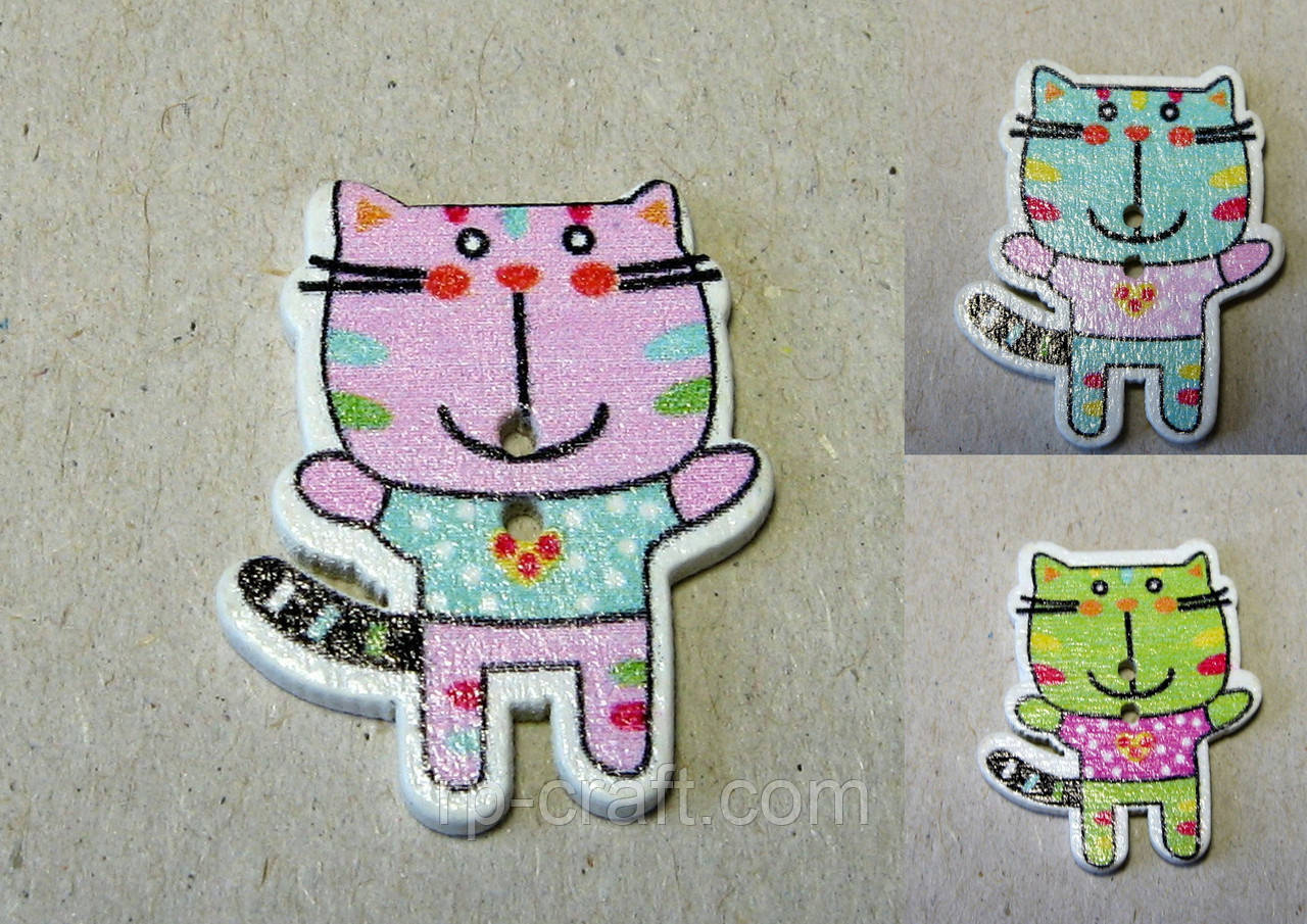 Ґудзик дерев'яний, декоративний. Тигреня, 23х26 мм, фото 1