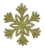 Новогоднее украшений "Снежинка", 10 см., 1 шт., пластик, золотистый
