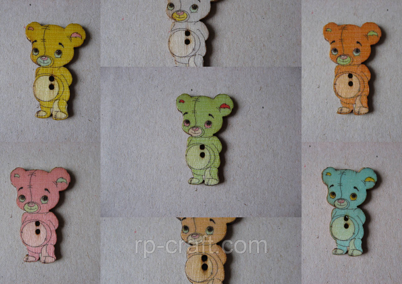 Гудзик дерев'яний, декоративний. Іграшковий ведмідь, 21х32 мм, фото 1