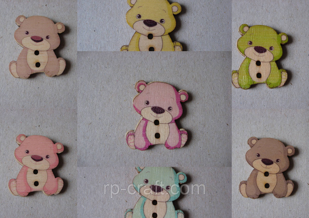 Гудзик дерев'яний, декоративний. Ведмежа, 23х26 мм, фото 1