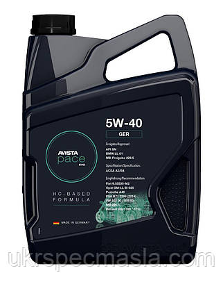 Моторна олива AVISTA pace GER EVO SAE 5W40, кан 5л, фото 2