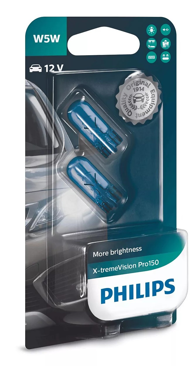 Автолампи Philips X-tremeVision Pro150 W5W 12V 5W W2,1X9,5D (12961XVPB2) 2шт