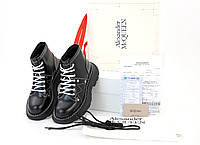 Женские демисезонные ботинки Alexandr Mcqueen Boots Black / Александр Маккуин черные из натуральной кожи