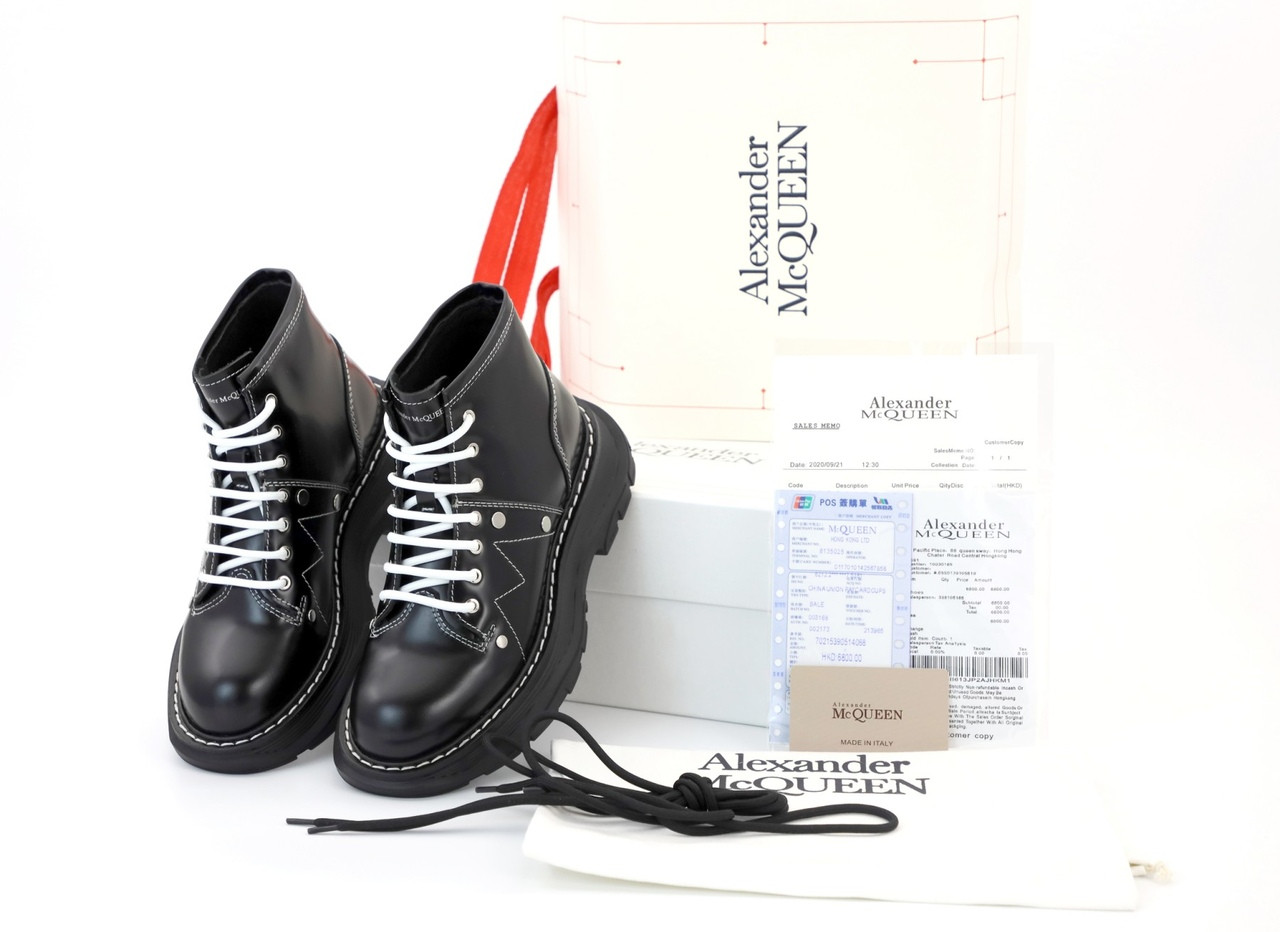 Жіночі демісезонні черевики Alexandr Mcqueen Black Boots / Олександр Маккуїн чорні з натуральної шкіри