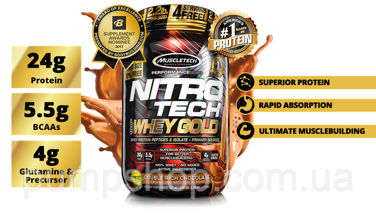 Сироватковий ізолят протеїн MuscleTech Nitro-Tech Whey Gold 1810 г, фото 4