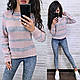Теплий в'язаний светр у смужку напіввовна, фото 6
