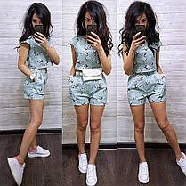 Костюм шорти та футболка з принтом у квітку льон, фото 3