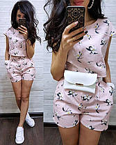Костюм шорти та футболка з принтом у квітку льон, фото 2