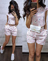 Костюм шорти та футболка з принтом у квітку льон