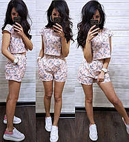 Костюм шорти та футболка з принтом у квітку льон, фото 4