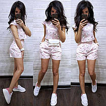 Костюм шорти та футболка з принтом у квітку льон, фото 5