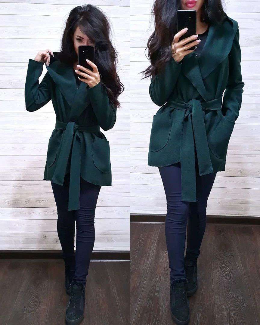 Пальто з поясом кишенями та капюшоном кашемір