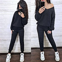 Костюм теплий жіночий в'язаний штани та кофта з декольте, фото 2
