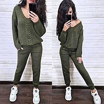 Костюм теплий жіночий в'язаний штани та кофта з декольте, фото 4
